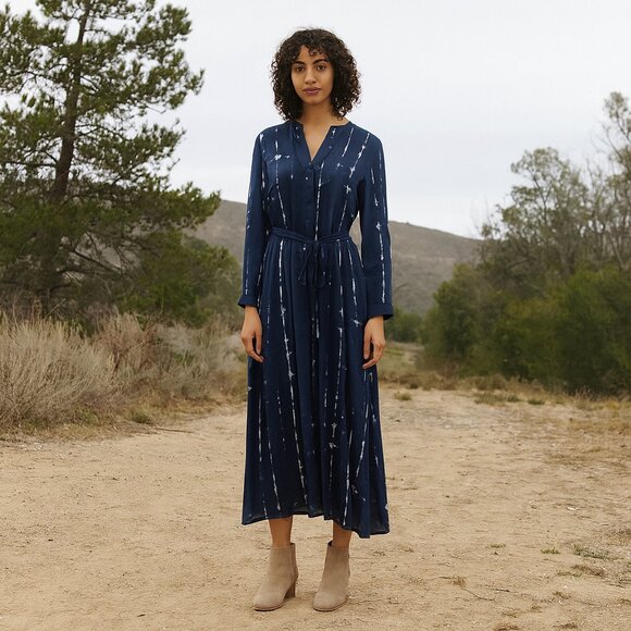 Cloth & Stone Made With Love for Anthropologie Navy Tie-Dye Midi Dress Sz M - Picture 1 of 10